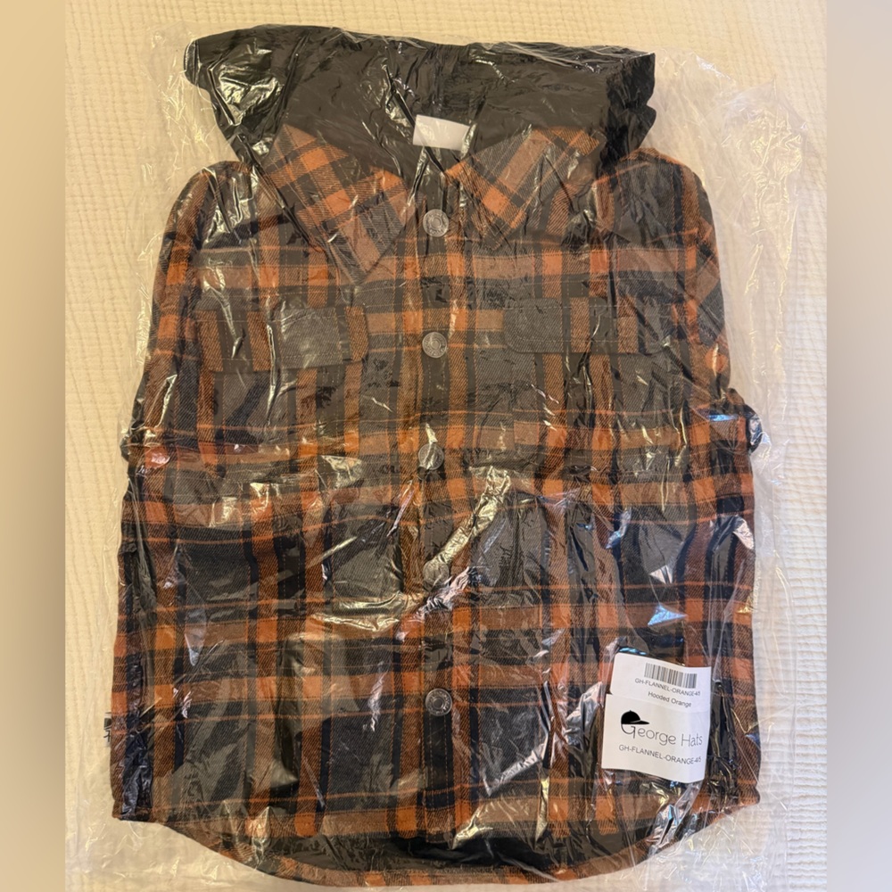 George Hats 4-5T Orange and Black Hooded Plaid Shacket